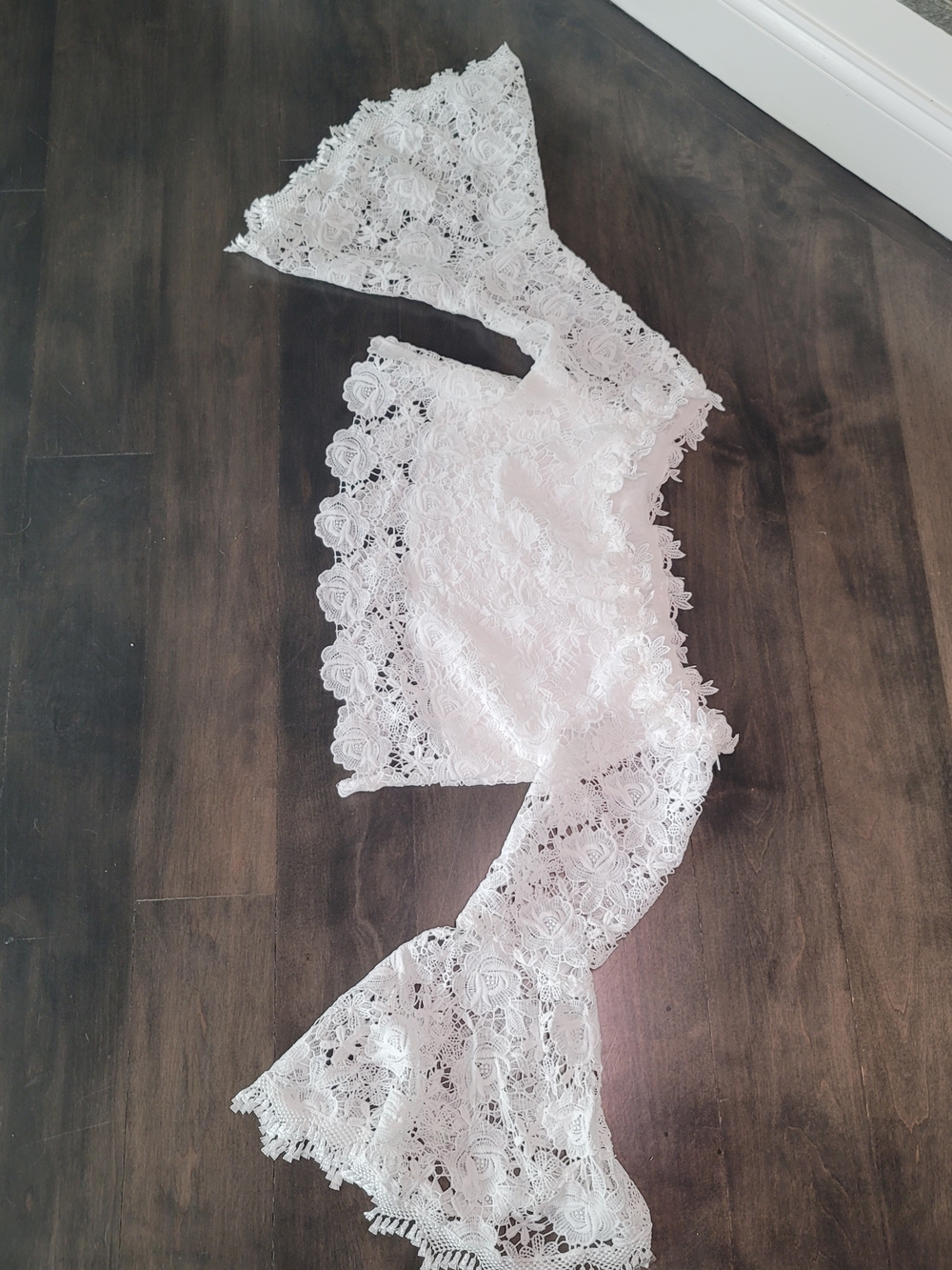 Festival Boho CroppedBell Sleeve Off Shoulder Crochet Lace Crop Top White Sz M - Picture 4 of 8